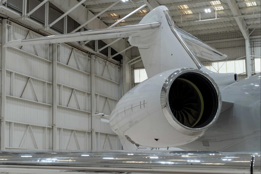 Private jet in an aviation hangar